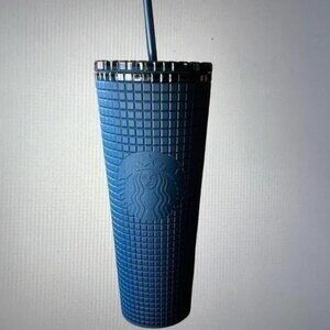Starbucks 2023 Spring Prussian Blue Soft Touch Grid Venti Tumbler with Straw‎ 24